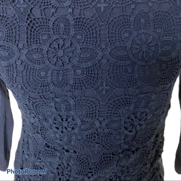 J Crew Factory Navy Lace panel knit top sz S - Picture 6 of 7